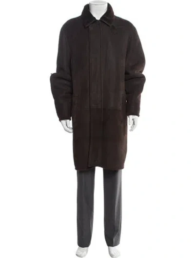 Pre-owned Calvin Klein Collection Vintage Leather Overcoat In Blue