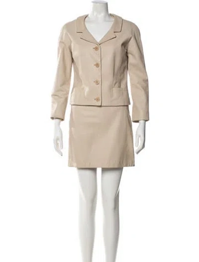 Pre-owned Calvin Klein Collection Vintage Leather Skirt Suit In Neutral