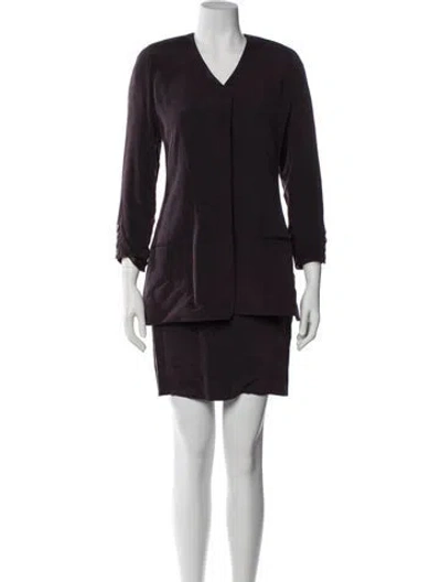 Pre-owned Calvin Klein Collection Vintage Silk Skirt Suit In Purple