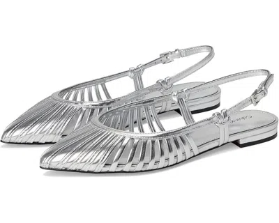 Calvin Klein Collection Women's Calvin Klein Jillie Strappy Silver Leather Pointed Toe Shoes Ver770
