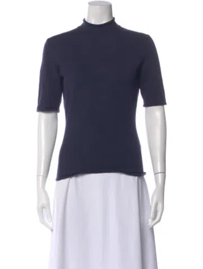 Pre-owned Calvin Klein Collection Wool Mock Neck Top In Blue