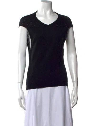 Pre-owned Calvin Klein Collection Wool V-neck Top In Black