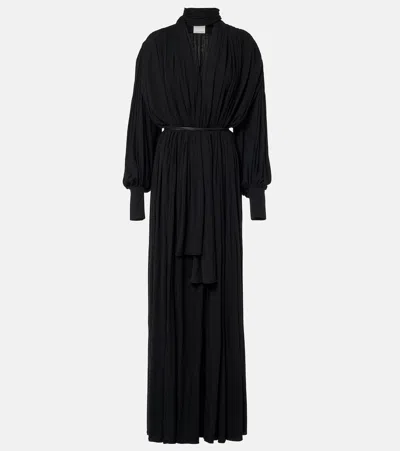 Calvin Klein Collection Yasmine Scarf-detail Cotton-blend Maxi Gown In Black