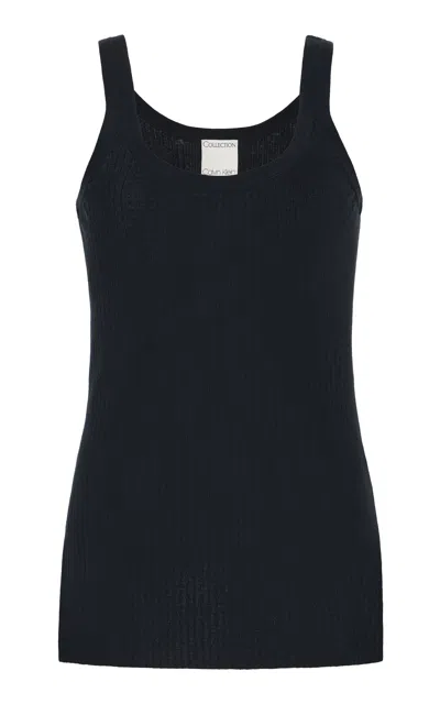 Calvin Klein Collection Zaffiro Scoop-neck Cotton Tank Top In Blue