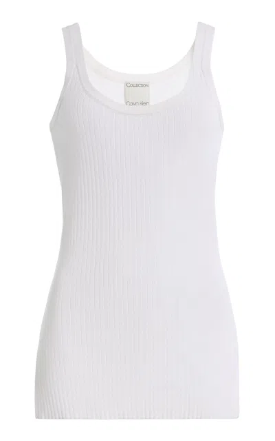 Calvin Klein Collection Zaffiro Scoop-neck Cotton Tank Top In White
