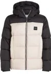 Calvin Klein Color-block Puffer Hooded Quilt Jacket In Nero
