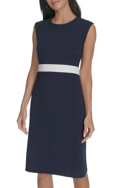 Calvin Klein Colorblock Sheath Dress In Indigo White
