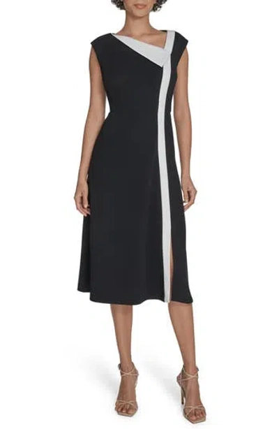 Calvin Klein Colorblock Sleeveless Fit & Flare Midi Dress In Blue