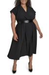 Calvin Klein Comm Belted Midi Shirtdress In Black