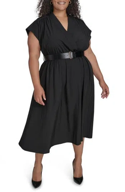 Calvin Klein Comm Belted Midi Shirtdress In Black