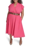 Calvin Klein Comm Belted Midi Shirtdress In Pink