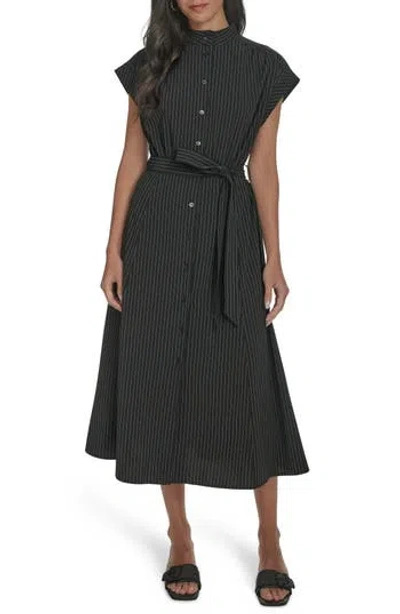Calvin Klein Comm Stripe Midi Shirtdress In Olive/white