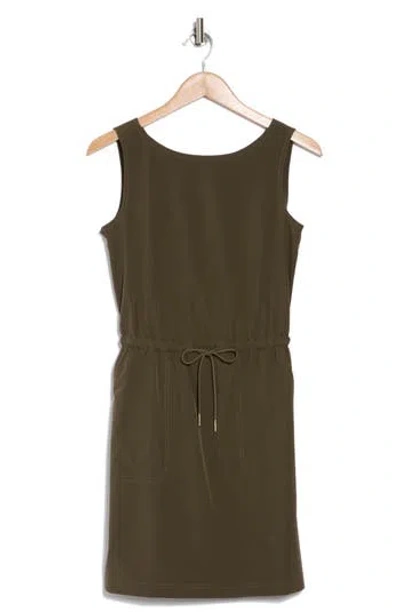 Calvin Klein Commuter Sleeveless Drawstring Waist Sheath Dress In Green