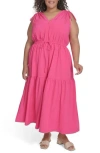 Calvin Klein Commuter Sleeveless Tiered Midi Dress In Hibiscus
