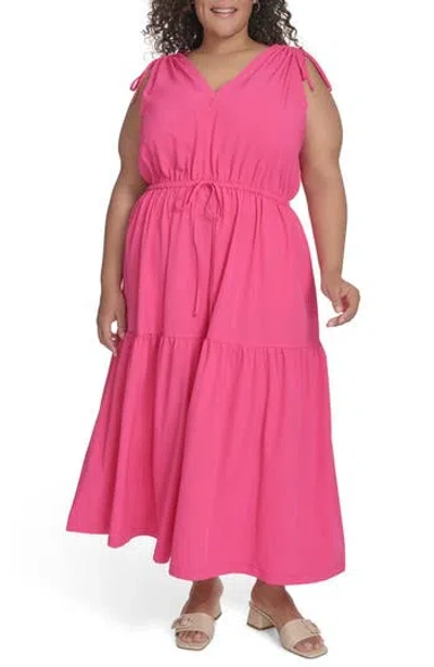 Calvin Klein Commuter Sleeveless Tiered Midi Dress In Hibiscus