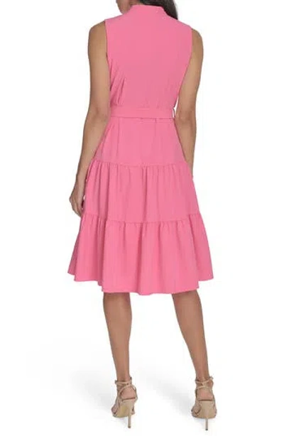 Calvin Klein Commuter Sleeveless Tiered Shirtdress In Azalea