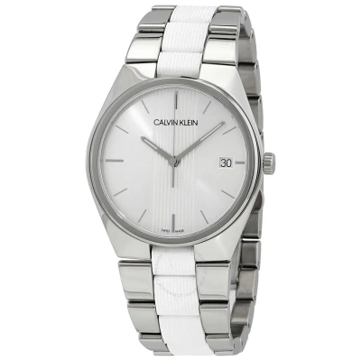 Calvin Klein Contra Quartz Silver Dial Ladies Watch K9e211k6 In Silver / White