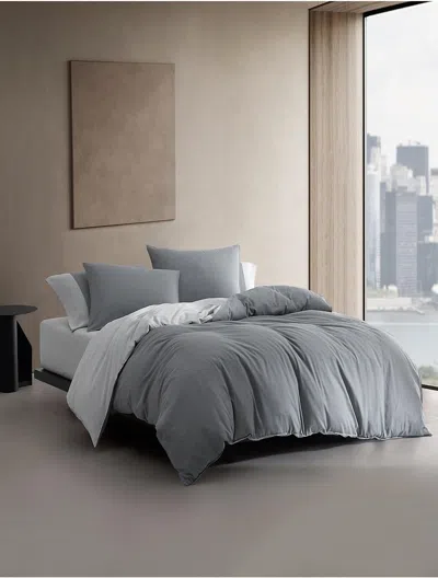 Calvin Klein Contrast Weave Duvet Cover Set In Gray