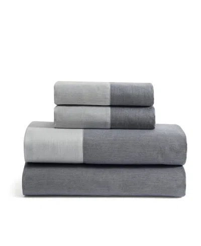 Calvin Klein Contrast Weave Rekoop Sateen 4-pc. Sheet Set, King In Blue
