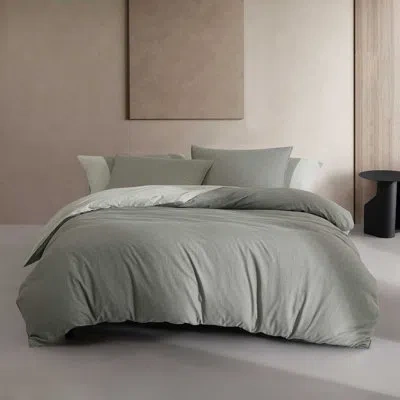 Calvin Klein Contrast Weave Reversible Duvet Cover Set In Green