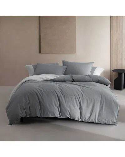 Calvin Klein Contrast Weave Sateen Duvet Set In Gray