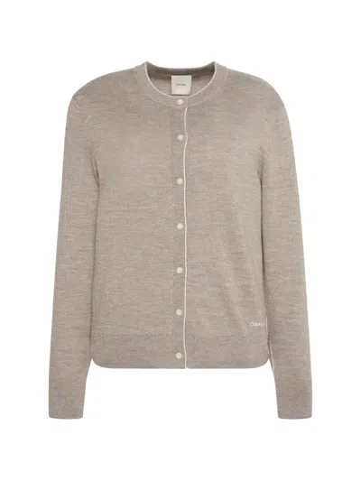 Calvin Klein Contrast-trim Cardigan In Nude