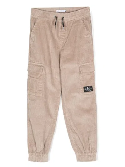 Calvin Klein Kids' Corduroy Logo-appliqué Cargo Trousers In Neutrals