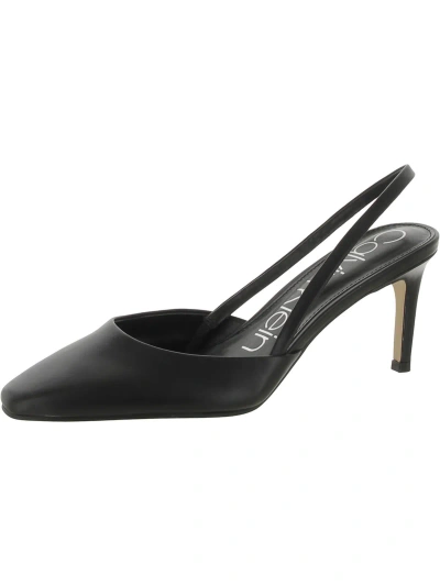 Calvin Klein Coreta Womens Leather Square Toe Slingback Heels In Black