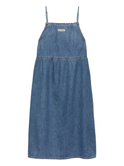 Calvin Klein Kids' Cotton-blend Denim Dress In Blue