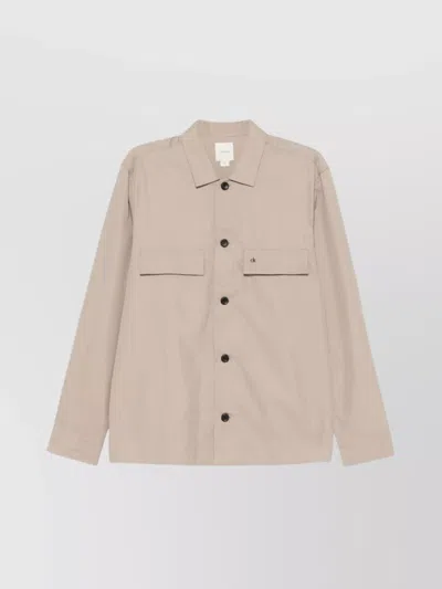 Calvin Klein Cotton Blend Shirt With Long Sleeves And Chest Pockets In Green