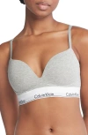 Calvin Klein Cotton Blend Underwire Plunge Push-up Bra In B10 Grey Heather