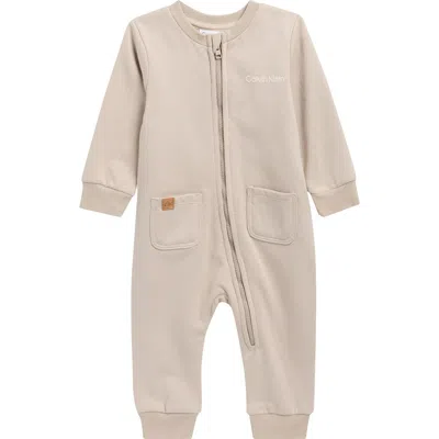 Calvin Klein Babies'  Cotton Blend Zip Romper In Neutral