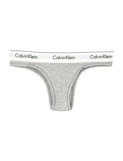 Calvin Klein Cotton Brazilian Thong In Gray Heater