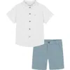 Calvin Klein Toddler And Little Boys 2-piece Textured Dobby Button Front Shirt And Twill Shorts Set In White Multi