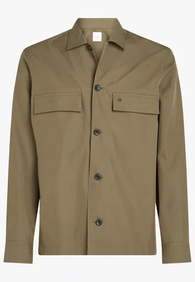 Calvin Klein Cotton Change Blend Overshirt In Verde