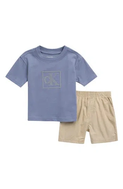 Calvin Klein Babies'  Cotton Crew Tee & Shorts Set In Blue Multi