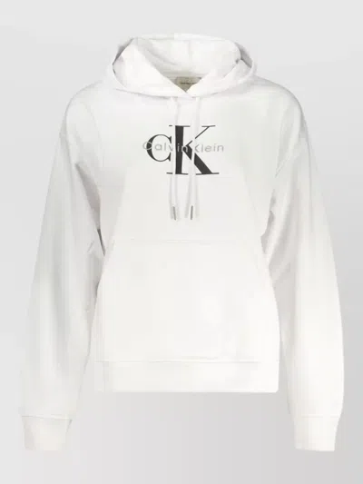 Calvin Klein Cotton Hooded Sweatshirt Kangaroo Pocket In White