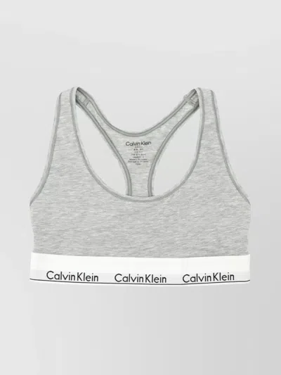 Calvin Klein Cotton Logo Racerback Bralette Icon In Grey