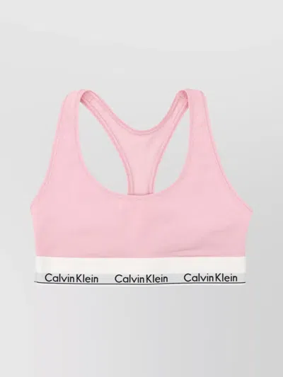 Calvin Klein Cotton Logo Racerback Bralette Icon In Pink