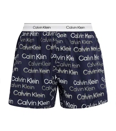 Calvin Klein Cotton Poplin Logo Pyjama Shorts In Navy