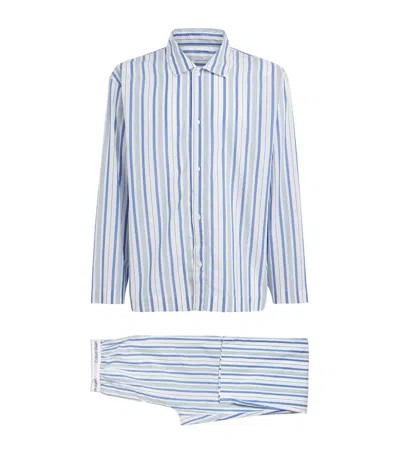 Calvin Klein Cotton Poplin Stripe Pyjamas In Blue
