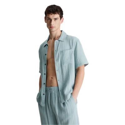 Calvin Klein Cotton Pyjama Top In Blue