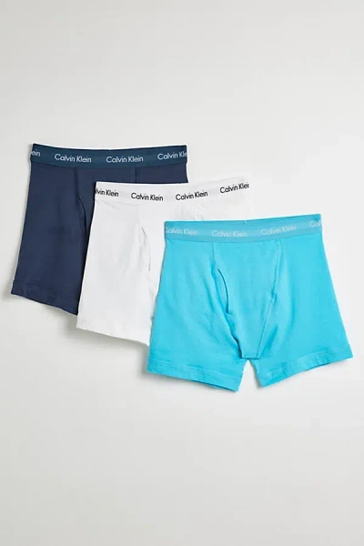 Calvin Klein Cotton Stretch Boxer Brief 3-pack In White/blue, Men's At Urban Outfitters In Multi