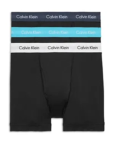 Calvin Klein Cotton Stretch Moisture Wicking Boxer Briefs, Pack Of 3 In Black Spellbound White Blue