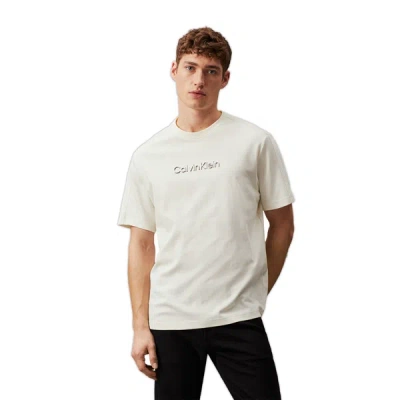 Calvin Klein Logo-embossed Cotton T-shirt In Neutrals