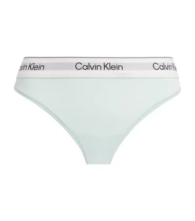 Calvin Klein Cotton-blend Icon Thong In Blue