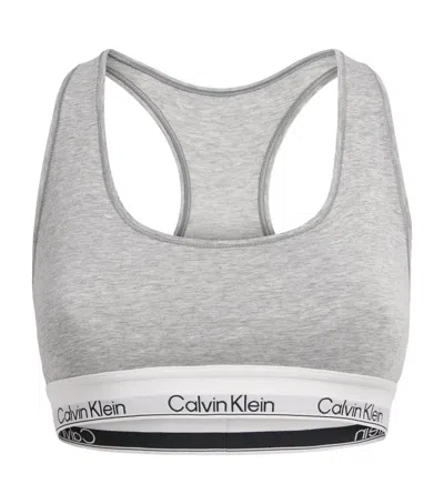 Calvin Klein Cotton-blend Icon Unlined Bralette In Gray