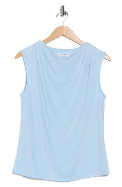 Calvin Klein Cowl Drape Neck Mesh Knit Top In Blue
