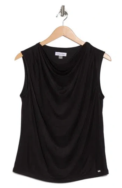 Calvin Klein Cowl Drape Neck Mesh Knit Top In Black