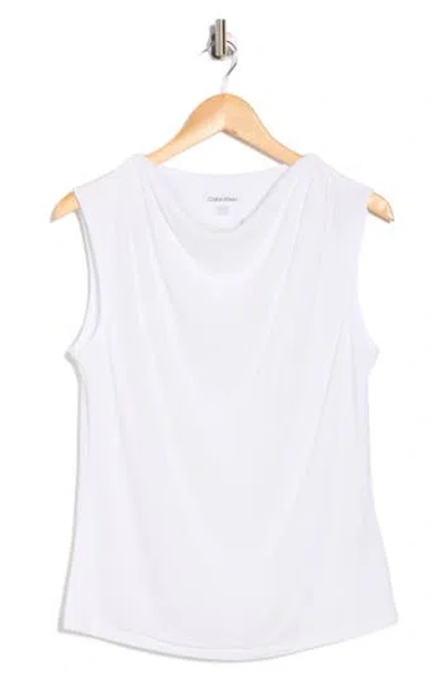 Calvin Klein Cowl Drape Neck Mesh Knit Top In White